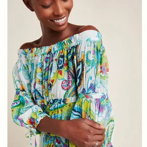 NWT Sheer Maeve Anthropologie Frankie Off-The-Shoulder Blouse Colorful SZ Small